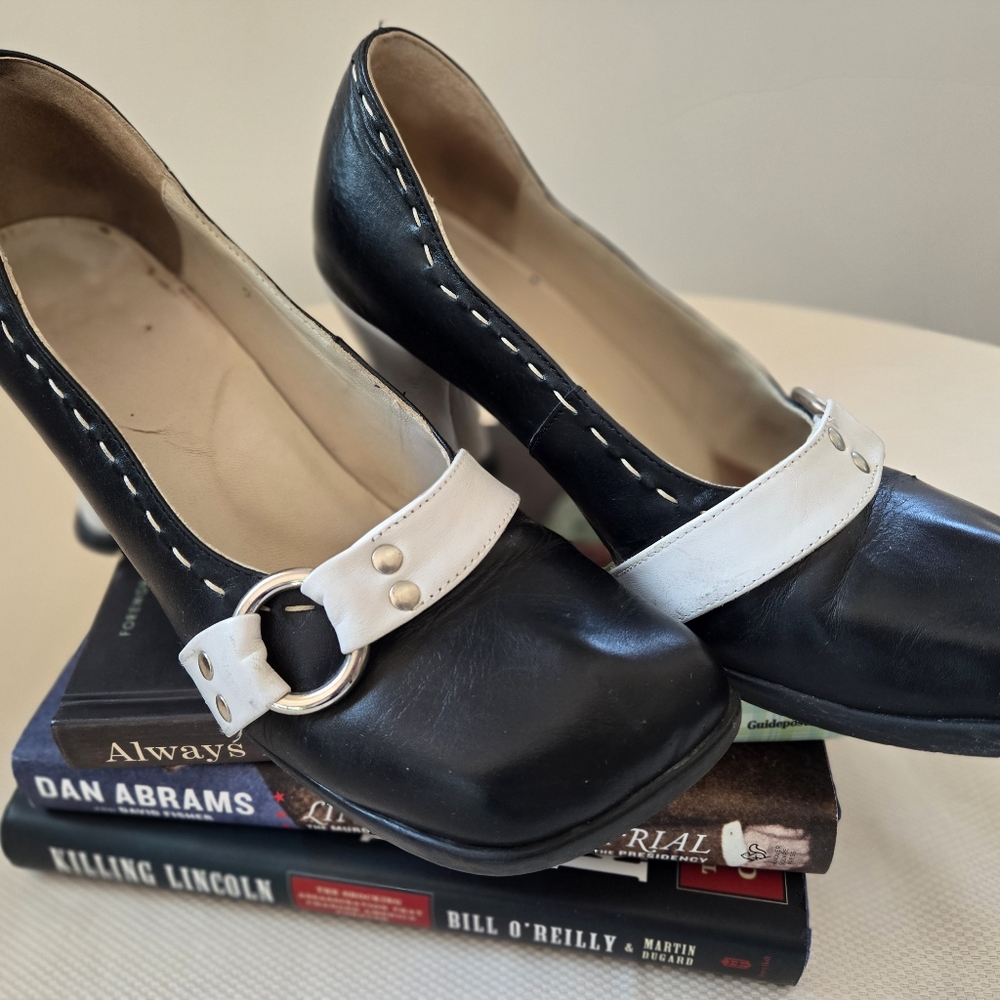John Fluevog Ladies Heels Black and White Size 9. Heels 3 inch
